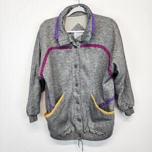 Vintage 90s Relaxed Jacket Size M Gray Retro Pink Stripe Button Up Current Scene